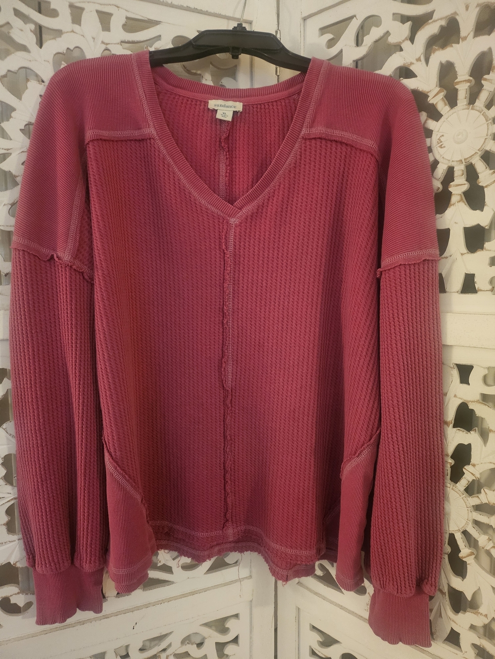 Sundance Women's Rose Pink Waffle-Knit V-Neck Pullover